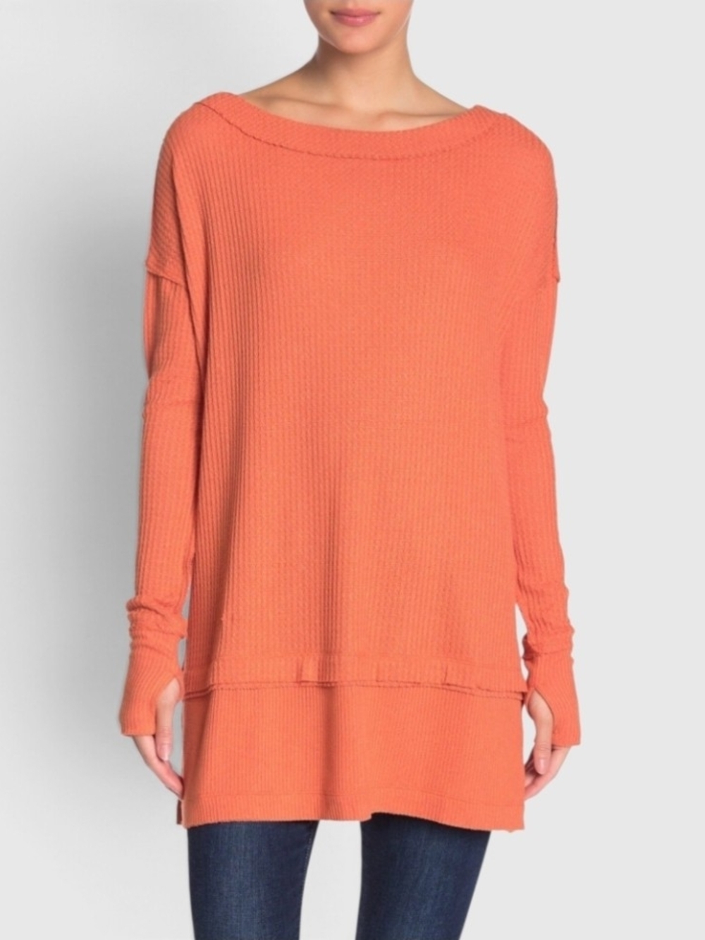We The Free Orange Waffle Thermal Knit Top Small North Shore Gorpcore Lagenlook